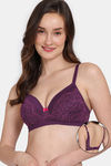 Zivame Primrose Padded Non Wired 3/4th Coverage Lace Bra - Dark Purple — thumbnail 1